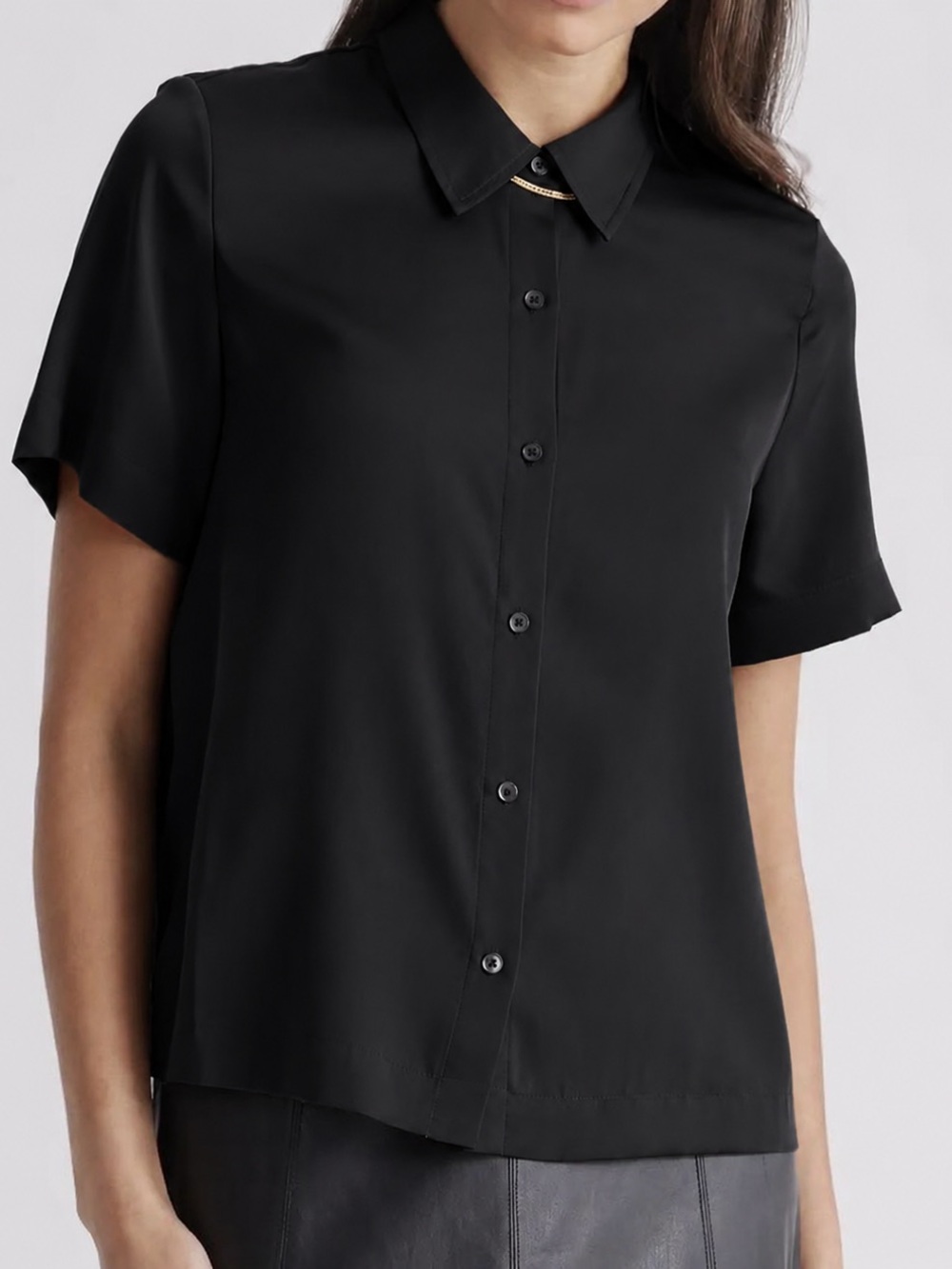 Quince Washable Stretch Silk Short Sleeve Shirt – Black – XS – NWT